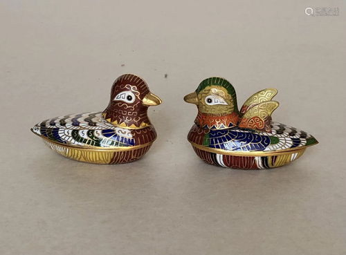 Pair of Small Cloisonne Boxes in Mandarin Duck Form