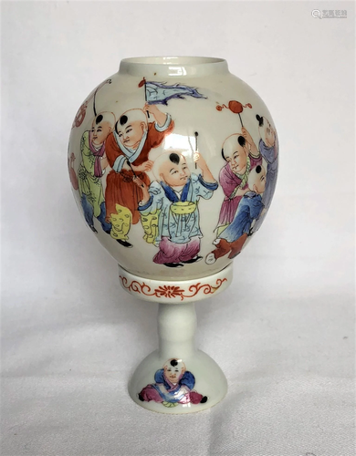 Vintage Chinese Fencai Porcelain Candle Lamp, 20th Cen.