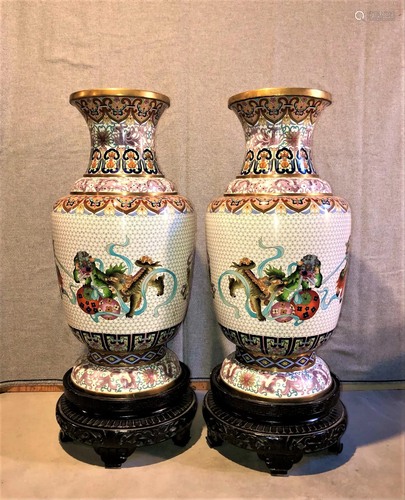 A Pair of Large, Rare, and Very Fine Cloisonne Vases