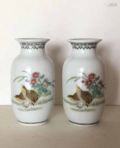 Pair of Small Chinese Fencai Vases, 20th century