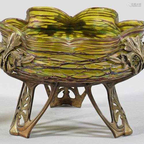 Jugendstil-Glasschale mit Bronzemontierung