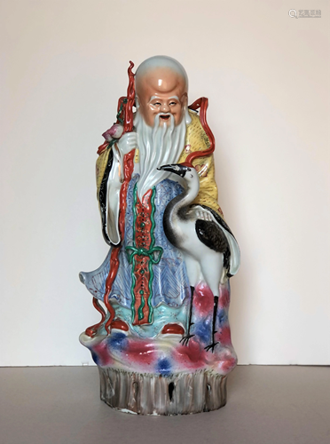 A Large Chinese Famille Rose Figure of Longevity Deity