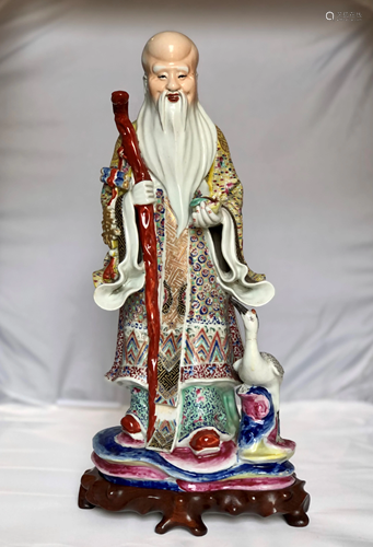 Famille Rose Figure of Immortal - Shoulao, early 20th