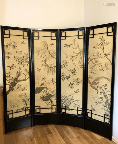 Fine Chinese Four-Panel Kesi Screen, late 19-20th