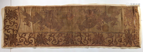 A Chinese Imperial Brocade Silk Dragon Panel, Ming