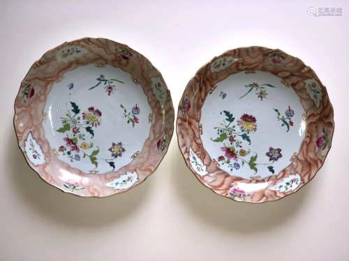 A Pair of Chinese Famille Rose Enamel Plates, 18th