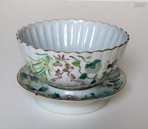 Chinese Famille Rose Enamel Bowl and Saucer, 19th Cen.