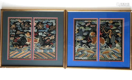 Two Framed Chinese Embroider Badge for Army Officers