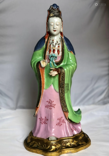 Chinese Famille Rose Enamel Figure of Guangyin 18th Cen