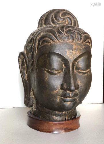 A Large Antique Chinese Cast Iron Buddha Head