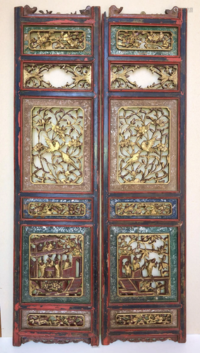 Pair of Chinese Ornately Carved Wood Panels, Qing