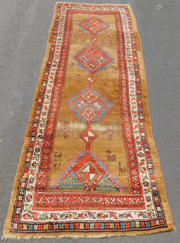 Azeri runner. Tribal carpet. Antique. With camel hair.