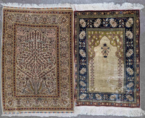 2 Hereke rugs silk on silk signed. Turkey.