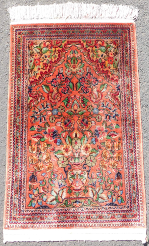 Qum silk prayer rug. Persian carpet. Iran.