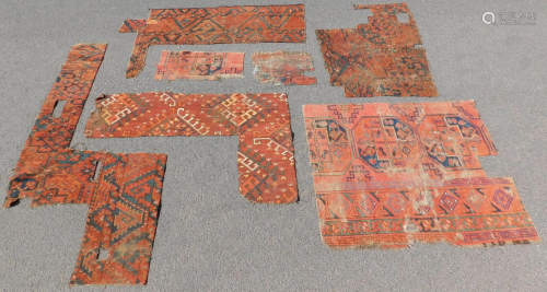 Study Collection. 7 Ersari tribal rug fragments.