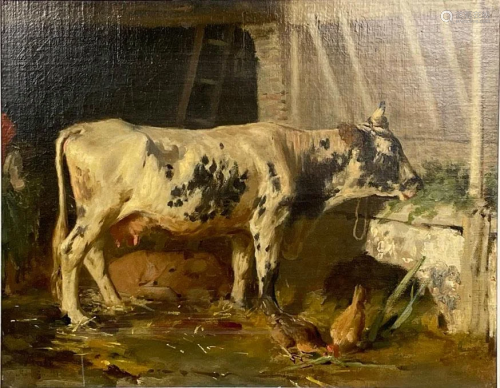 Christian Friedrich MALI (1832 - 1906). Cow and Birds.