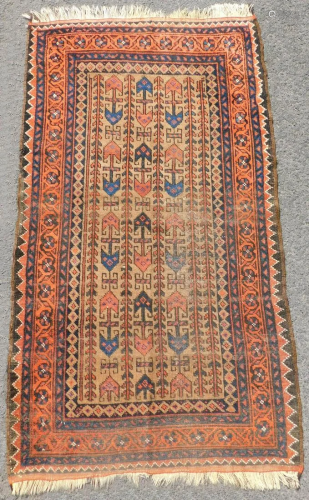 Baluch tribal carpet of the Turkmen Khorasan. Antique.