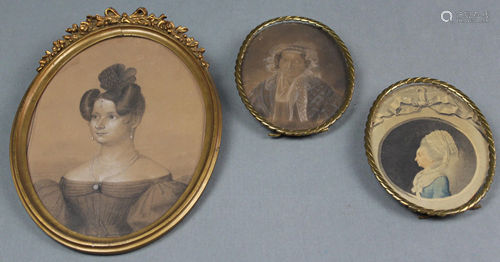 3 frames probably antique. With portraits.