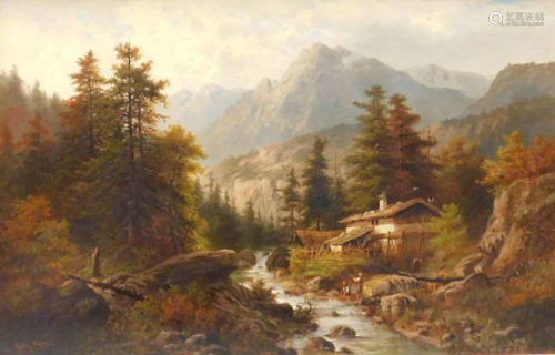 Karl Julius ROSE (1828-1911). Mountain river with house