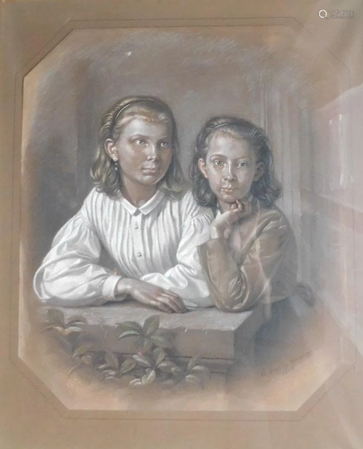 Adolf HENNING (1809 - 1900). Two girls.