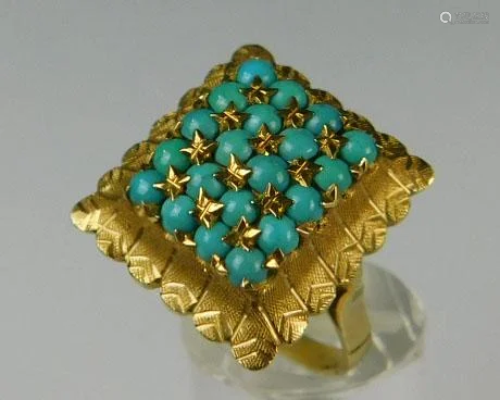 Ring yellow gold 750 with turquoises.