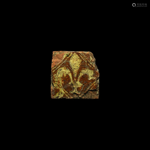 French Glazed Floor Tile with Fleur-de-Lys