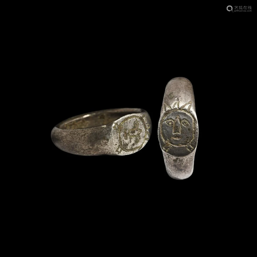 Medieval Silver Ring with Crowned Bust