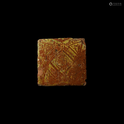 French Glazed Floor Tile with Geometric Motif