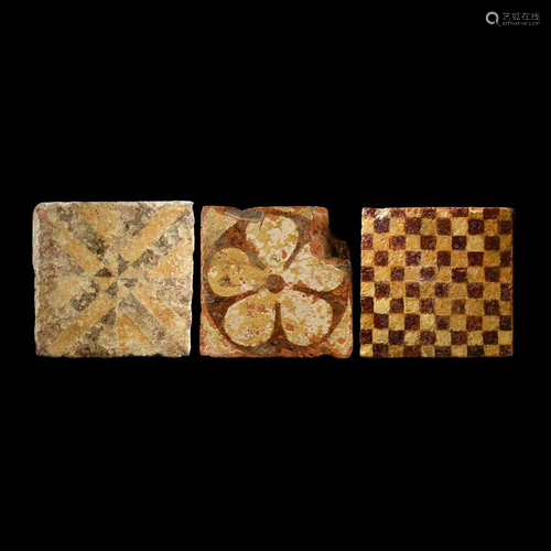 Medieval Heraldic Glazed Floor Tile Group