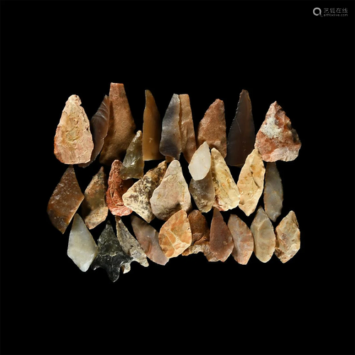 Stone Age Flint Arrowhead Group