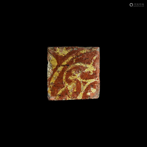 French Glazed Floor Tile with Foliate Decoration