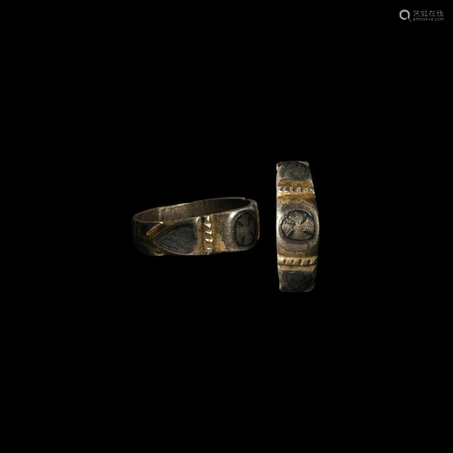 Medieval Gilt Silver Ring with Cross