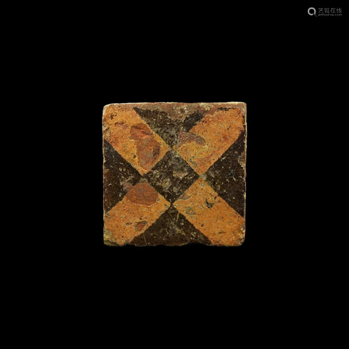 French Glazed Floor Tile with Heraldic Saltire Cross