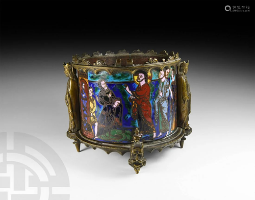 Limoges Style Enamelled Vessel with Religious Scenes