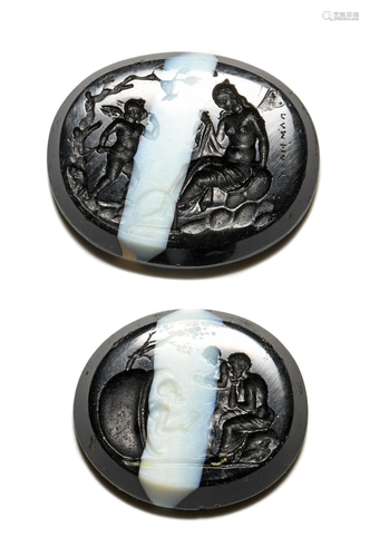 Post Classical Banded Intaglio Gemstone Pair