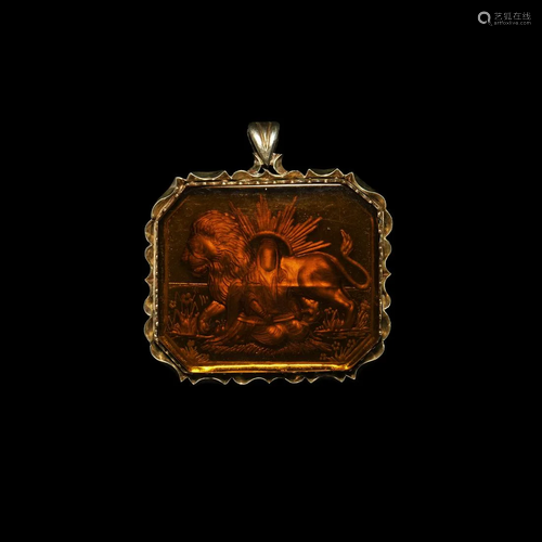 Large Islamic Gemstone Pendant with Lion