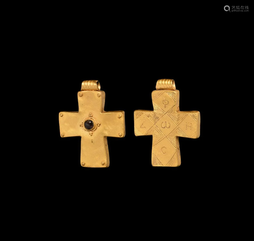 Post-Byzantine Gold Jewelled and Inscribed Cross