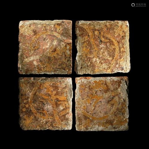 English Glazed Floor Tile Set with Grapevines