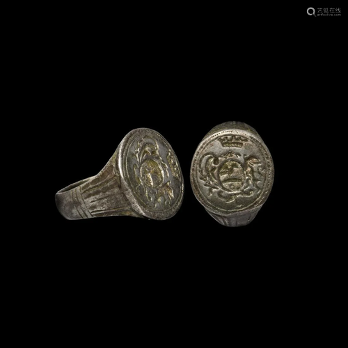 Post Medieval Silvered Ring with Heraldic Motif