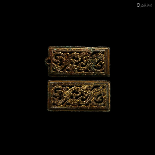 Chinese Ordos Gilt Plaque Pair with Dragons