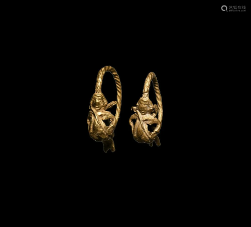 Greek Gold Eros Earring Pair