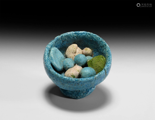 Egyptian Blue Glazed Bowl with Offerings