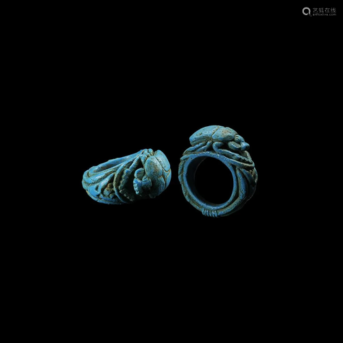 Egyptian Blue Faience Scarab Ring