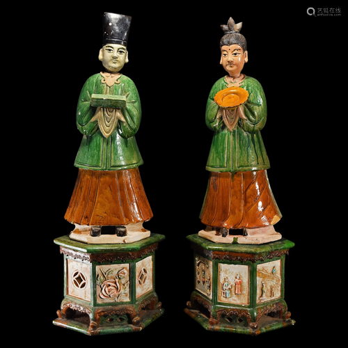 Large Chinese Ming Tomb Attendant Pair