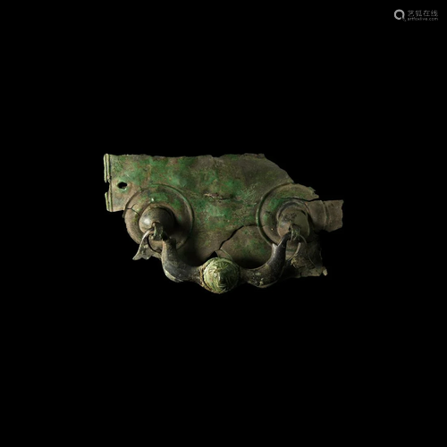 Roman Casket Handle with Dolphins and Lion Head