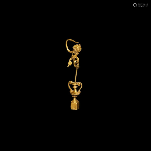 Hellenistic Gold Figural Earring - Eros & Amphora