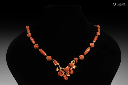 Victorian Gold and Coral Rose Necklace