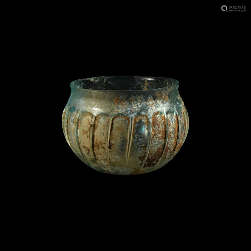 Roman Pale Blue Ribbed Glass Vessel