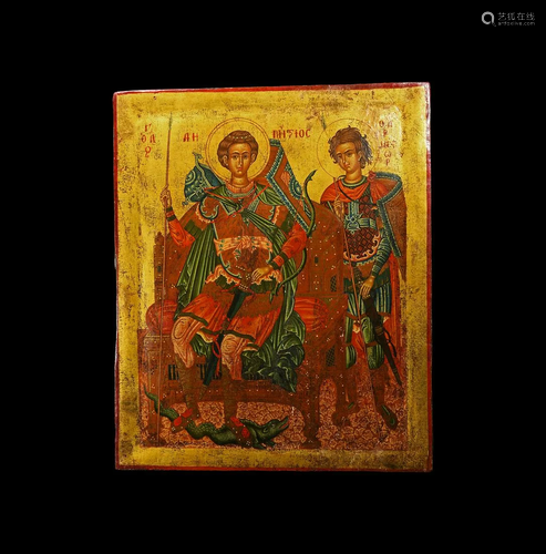 Cretan Icon with Saints Demetrios and Nestor