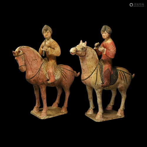 Chinese Tang Pair of Mounted Musicians